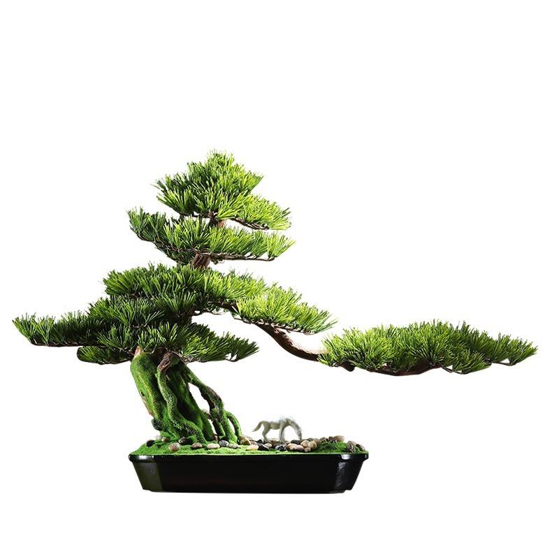 创意仿真迎客松盆景办公室摆件新中式绿植客厅玄关酒店造景装饰品