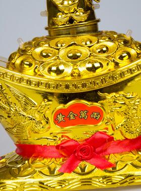 招财树摆件客厅酒柜中式家居装饰工艺品七彩带灯音乐旋转摇钱树