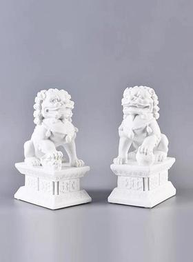 新中式透明狮子摆件样板间博古架书房桌面动物书档装饰品软装布置