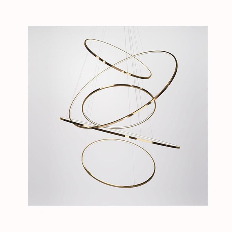 创意圆环吊灯复楼梯组合大客厅餐形厅样板房灯不锈钢金式属圈圈灯