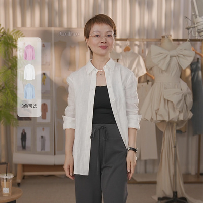 一支探戈丨小个子 亚麻多色翻领长袖老钱风亚麻廓形衬衫2520715