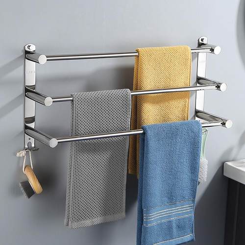 加长毛巾杆304不锈钢浴室毛巾架卫生间挂杆洗手台双杆三杆免打孔