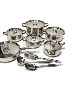 加厚复底不锈钢套装锅货源15PCS烹饪锅具组合35PCS炊具POT