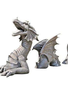 新品树脂园艺龙摆件黑白三节飞龙雕像花园装饰工艺品摆饰