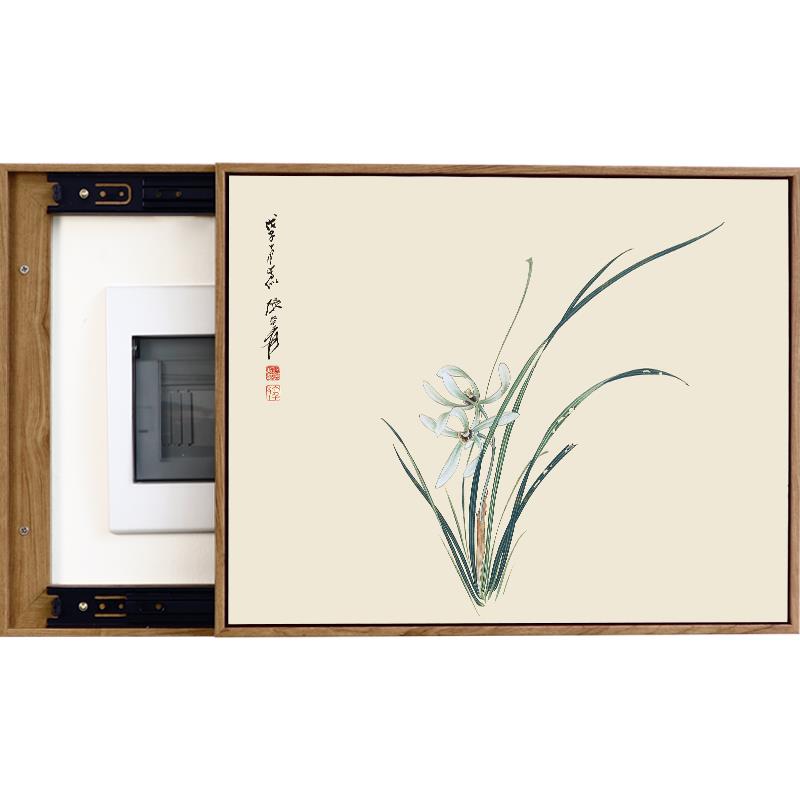 配电箱装饰画新中式免打孔挂画可推拉电表箱弱电闸总开关盒子壁画