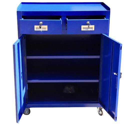 加厚二斗双门工具柜汽车维修车间工位车带抽屉工具车铁皮工具台