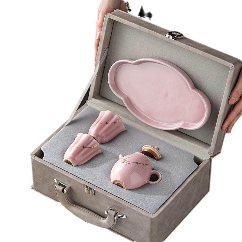 汝窑焗钉功夫茶具套装高档轻奢女士一壶二杯高颜值泡茶器女士