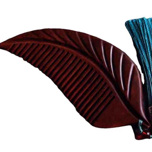 犀角紫檀整木雕刻叶子造型木梳子手工打磨木质工艺品礼品梳子