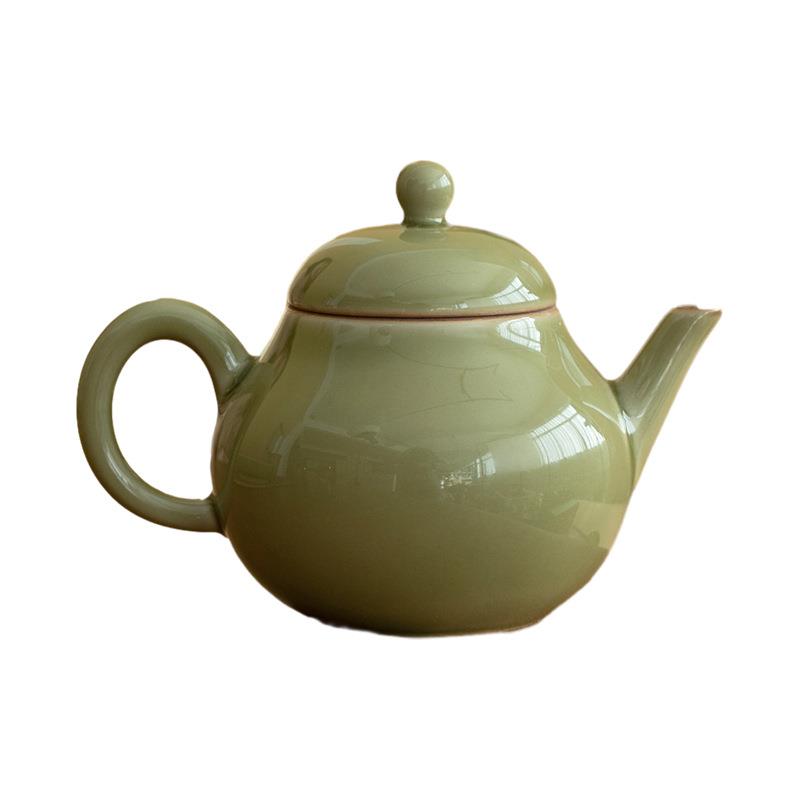 耀州窑青瓷梨壶新中式家用陶瓷茶壶单壶功夫茶具过滤泡茶器壶承