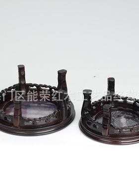 黑檀嵌大理石圆底座实木中式工艺品摆件奇石头花瓶底座木质托架
