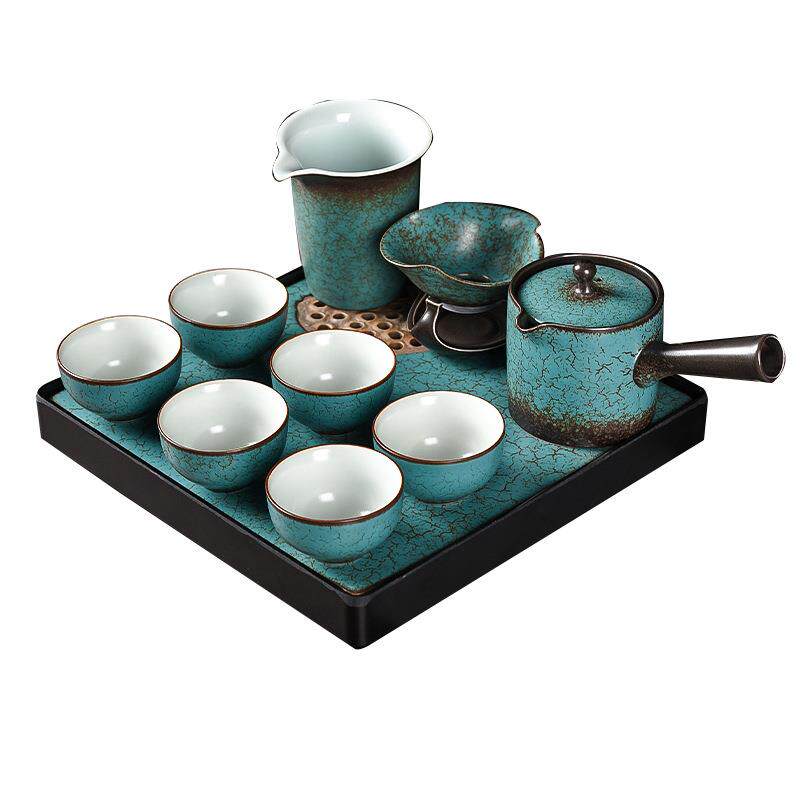 玛瑙绿功夫茶具套装家用创意陶瓷茶杯茶壶带茶盘办公室待客泡茶组
