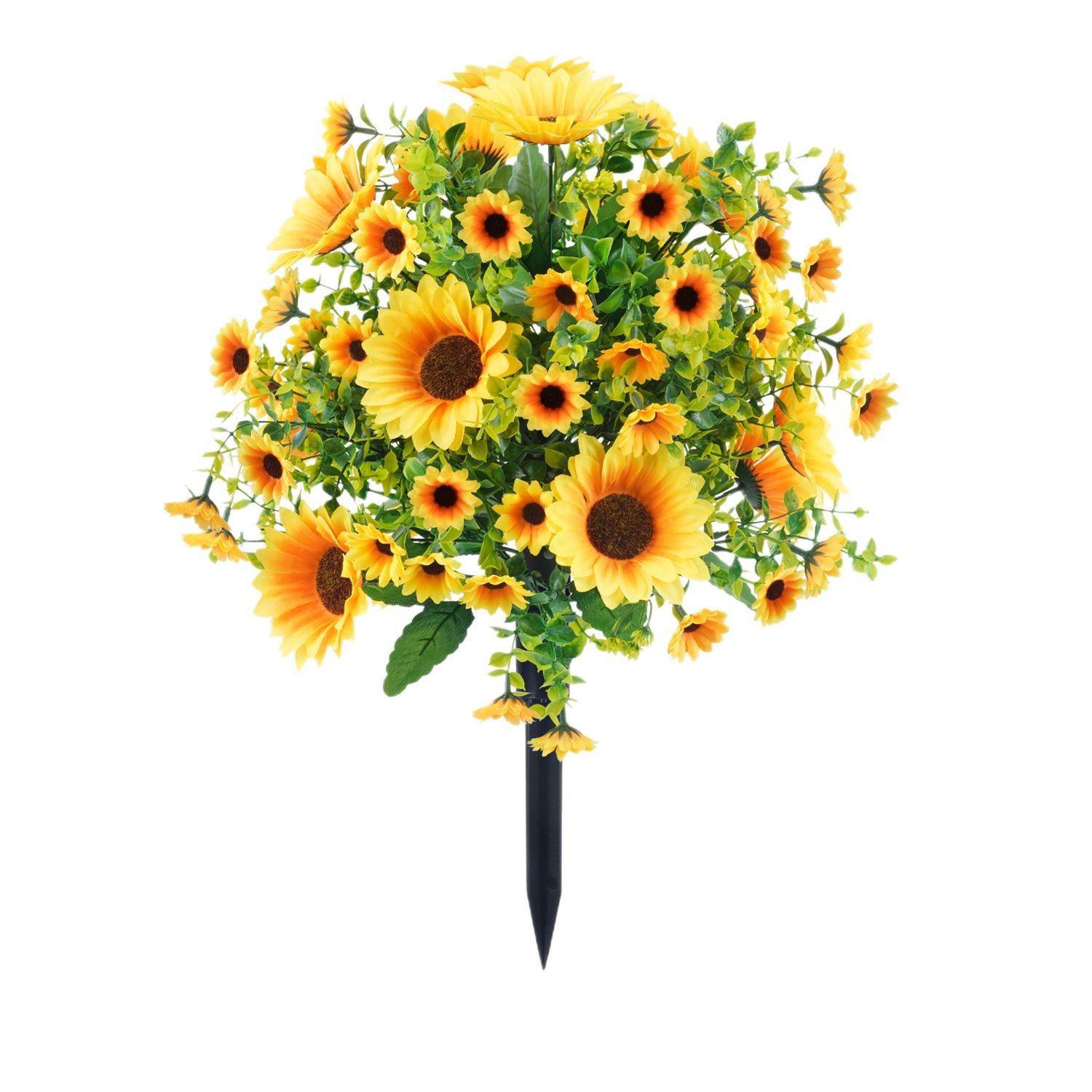 热销仿真花向日葵地插带地钉花园仿真绿植装饰尤加利假花装饰