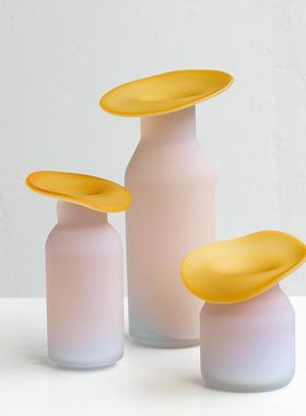 碧轩创意美式双色哑光白大口手工玻璃花瓶家居插花桌面装饰品摆件