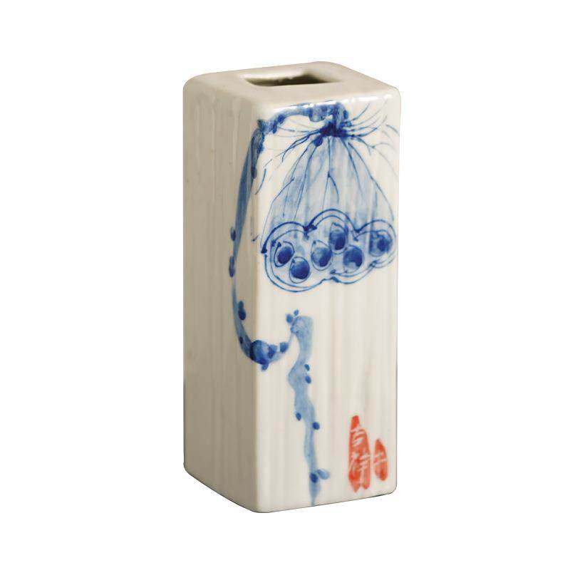 景德镇手绘青花陶瓷插花花瓶茶桌书房禅意新中式文艺复古摆件,家居饰品,花瓶,淘宝优惠券,粉丝福利购,淘宝优惠卷