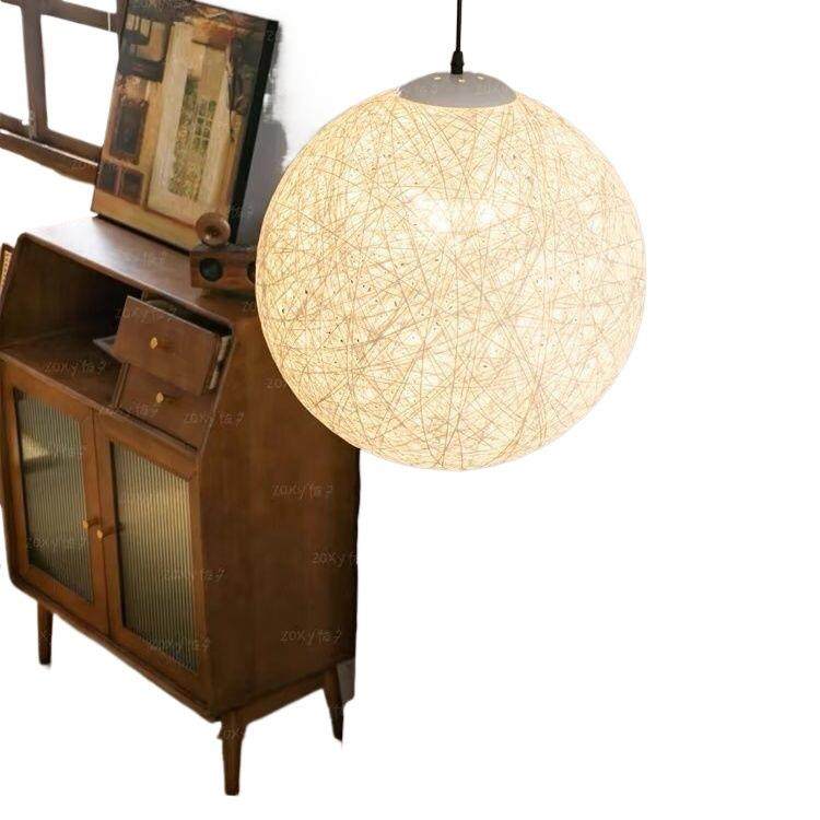 工装家装设计师款手工藤艺麻球吊灯侘寂风民宿复古卧室日式灯具,家装灯饰光源,智能吊灯,淘宝优惠券,粉丝福利购,淘宝优惠卷