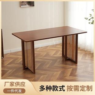 茶台 诧寂风实木藤编餐桌民宿家用小户型吃饭桌原木茶室泡茶桌日式