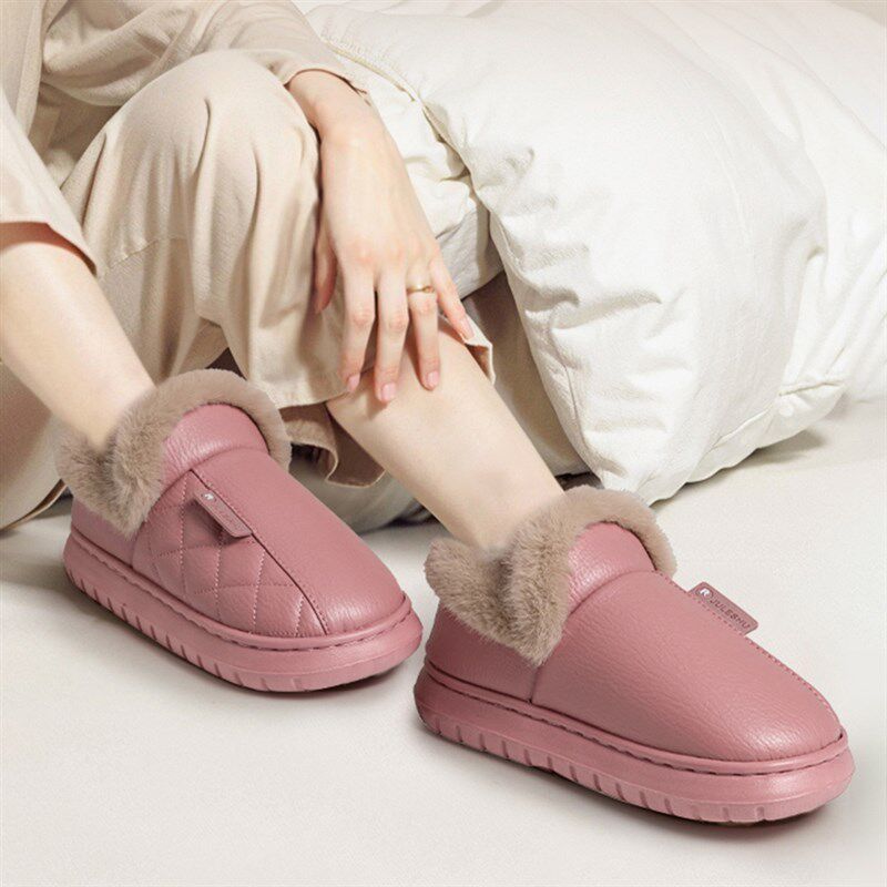包跟棉拖鞋女款秋冬季2024新款加绒保暖室内居家防水皮拖鞋女外穿