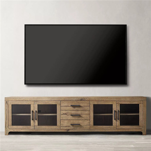 RH美式实木简约餐边柜法式复古橡木储物电视柜边柜玄关柜美式家具