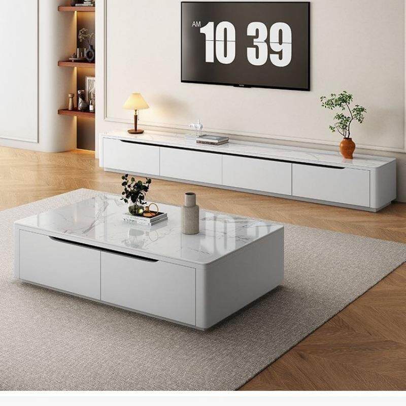 现代简约全实木岩板茶几电视柜组合客厅家用小户型整装落地柜家具