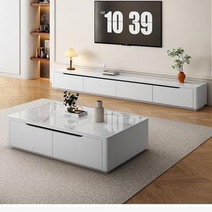 现代简约全实木岩板茶几电视柜组合客厅家用小户型整装落地柜家具