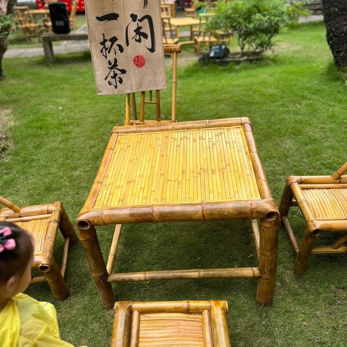 纯手工中式复古竹桌竹椅