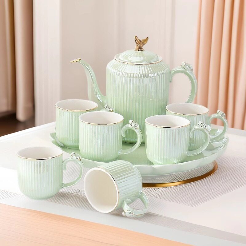 乔迁新居奶油风喝水杯家用套装客厅茶几高档陶瓷杯子杯架茶具送人