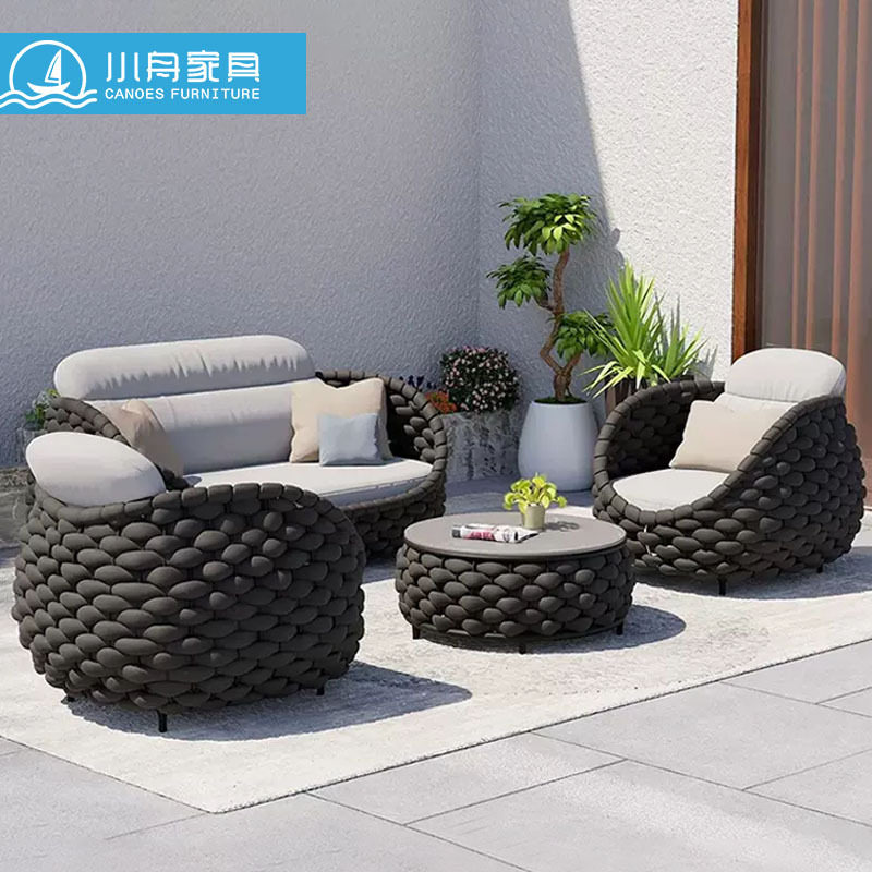 北欧庭院花园藤编沙发设计师室外露天阳台休闲家具售楼部户外藤椅