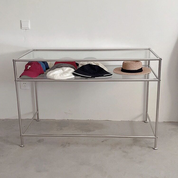 服装店饰品店中间摆放玻璃不锈钢展示台中岛陈列架电脑办公桌道具