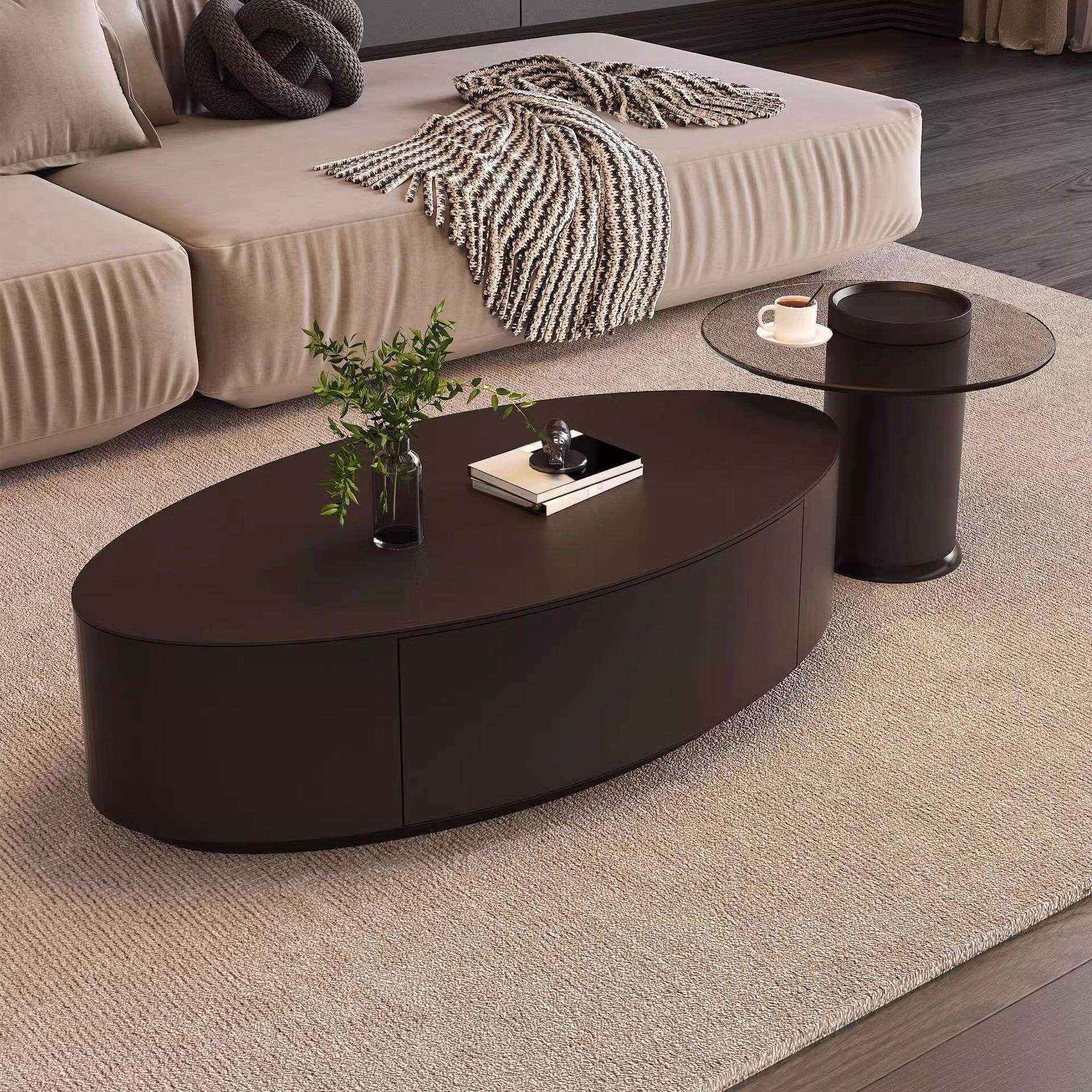 r^轻奢风椭圆形岩板茶几简约现代小户型客厅家用意式极简茶几桌儿