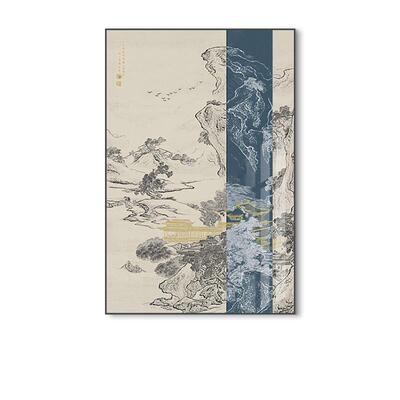 墨山金阁新中式客厅背景墙装饰画禅意轻奢壁画水墨山水玄关挂画