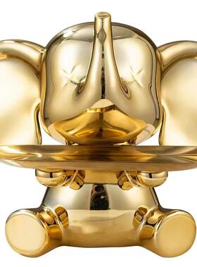 轻奢高档小飞象托盘入户玄关摆件钥匙收纳装饰品客厅家居乔迁礼物