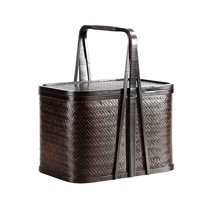 手工竹编收纳盒复古带盖茶具收纳筐家用整理提篮日式托盘水果篮,特色手工艺,竹编/竹雕,淘宝优惠券,粉丝福利购,淘宝优惠卷