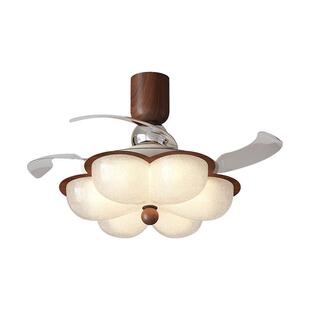 严选复古胡桃木色风扇灯高级感花朵卧室柔风吊扇灯隐形餐厅电扇灯