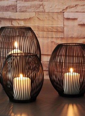 3 PcsSet Iron Candle Holder Hollow Vintage Lanterns Table C