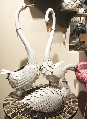 美式乡村做旧铁艺天鹅摆件家居客厅店铺样板房花园庭院橱窗装饰摆