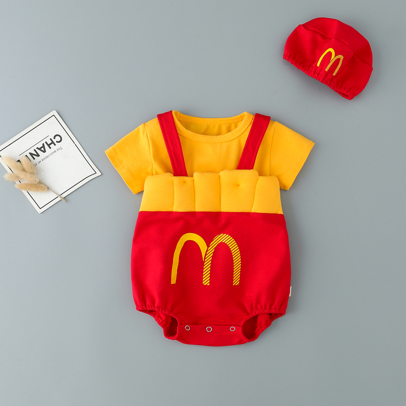 网红麦当劳衣服婴儿衣服套装宝宝连身男女可爱哈衣超萌洋派满月秋
