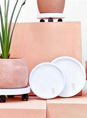 研仓制移动花盆托盘带轮圆形塑料加厚加高垫底座万向轮滚轮白色大