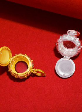 S925纯银莲花嘎乌盒吊坠藏式镀金镶宝石民族风可打开装物件圆项坠