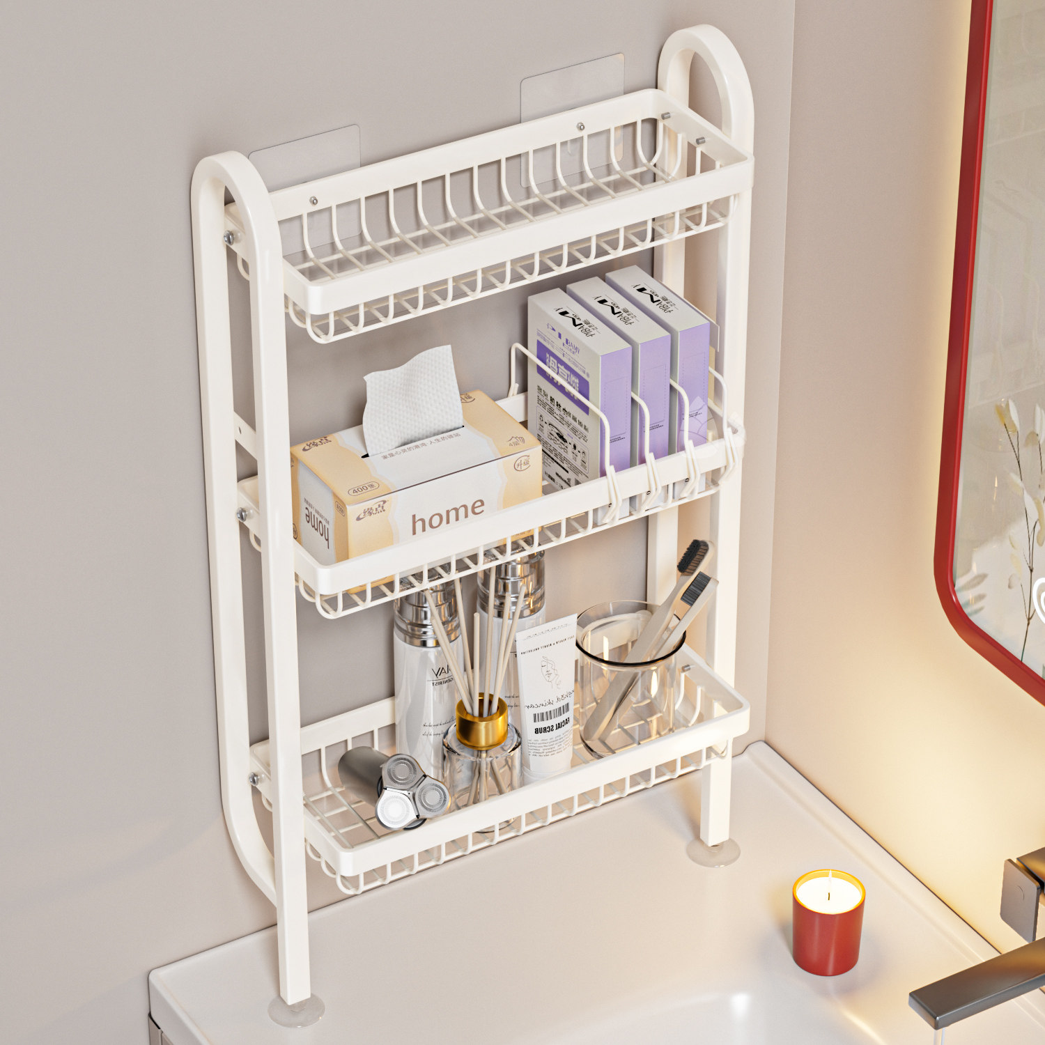 洗漱台置物架卫生间洗手台台面夹缝窄款架子多层化妆品浴室收纳架