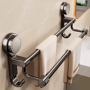 吸盘毛巾架卫生间免打孔浴室毛巾杆带挂钩浴巾壁挂置物架收纳挂架
