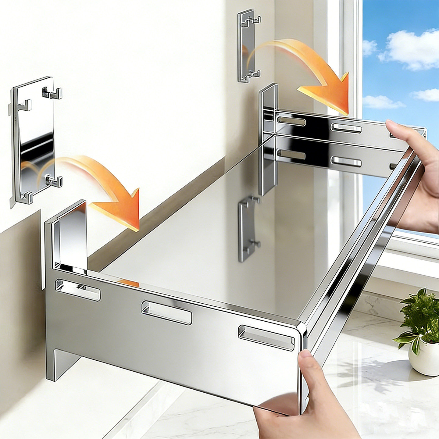 不锈钢阳台洗衣机置物架上方厕所架子洗衣液脸盆免打孔挂墙收纳架