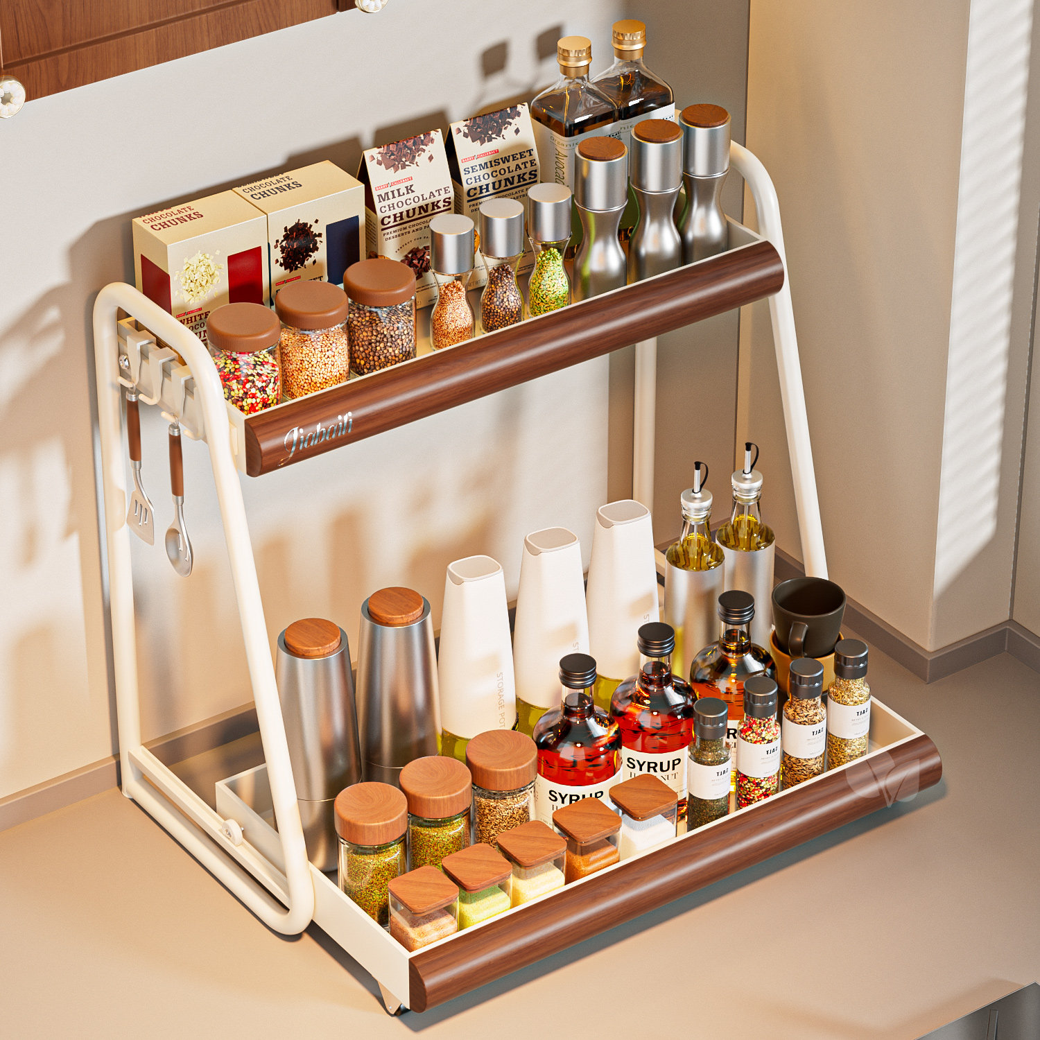 2026新款抽拉式厨房调料品置物架多功能台面放调味料瓶罐收纳盒