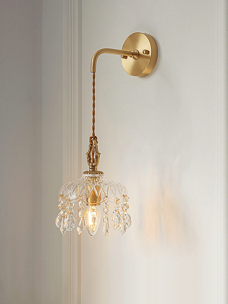 轻奢壁灯日式法式全铜壁灯 过道卧室客厅创意床头灯高档水晶壁灯