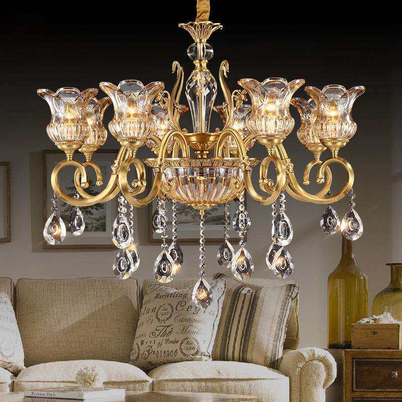 全铜美式轻奢客厅吊灯欧式大气水晶餐厅卧室灯创意复古灯具