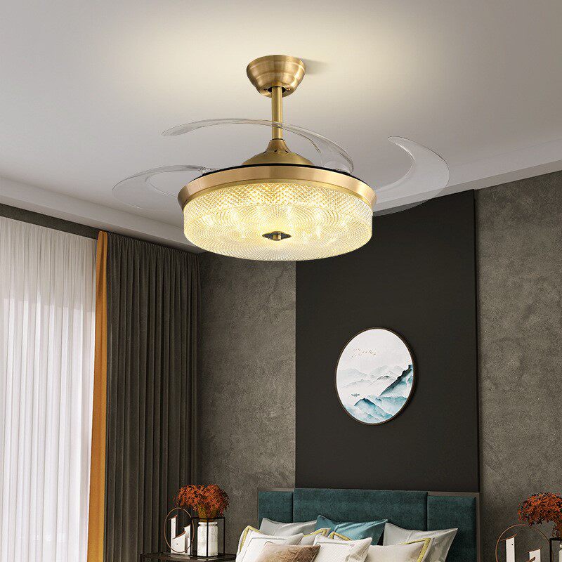 全铜现代中式餐厅风扇灯简约新款吊灯中国风卧室隐形静音遥控电扇