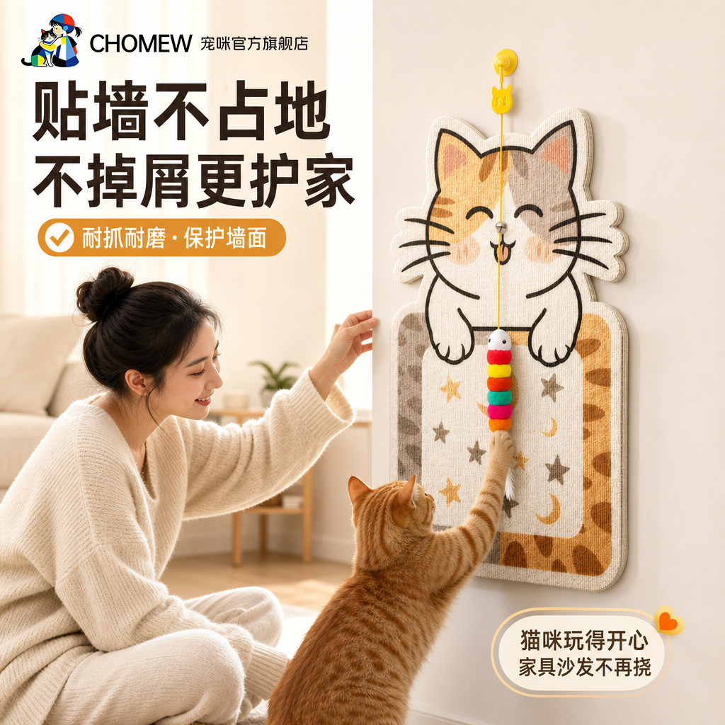 贴墙猫抓板墙贴耐磨不掉屑猫爪墙贴猫咪玩具猫抓板立式墙贴猫爪板