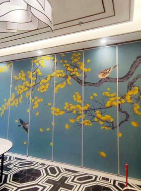 山画饰面移动隔屏断酒厅店活动隔断饭店宴会包77043间无地轨活水