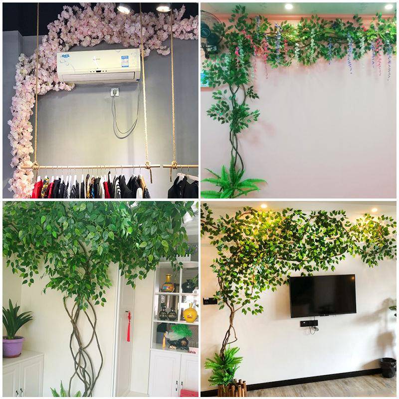 树叶树枝树藤假叶子客厅室内绿植藤蔓假花藤条吊顶植物墙装饰