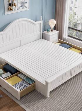 美式白色实木床1.276638米1大.5米1.济米双人单人2现代简约经型储物L&