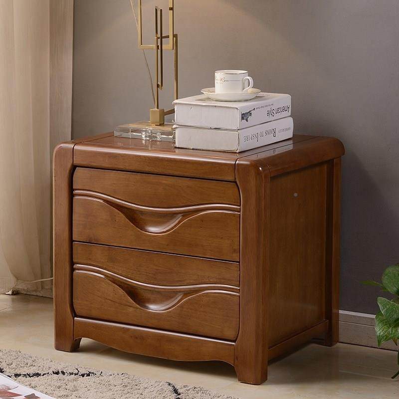 V实木床头柜简无品牌/约现代中式主卧储物柜胡桃8原小木柜子木橡